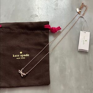 Kate Spade Rose Gold Pave Mini Bow Pendant Necklace - NWT